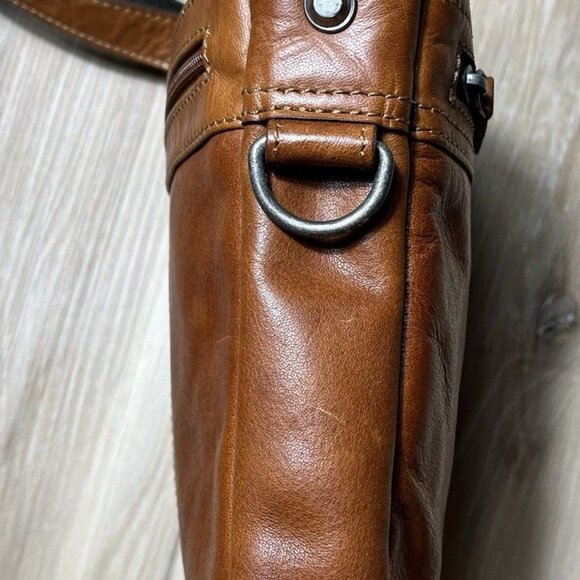 Jack George Brown Zippered Slim Compact Leather Crossbody Bag - Picture 7 of 16